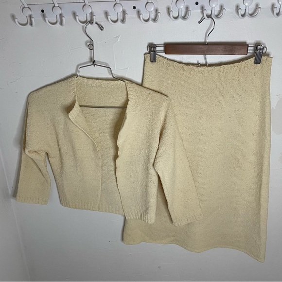 American Vintage Sweaters - Vintage 1950s Cream Knit Cardigan and Skirt Set​
